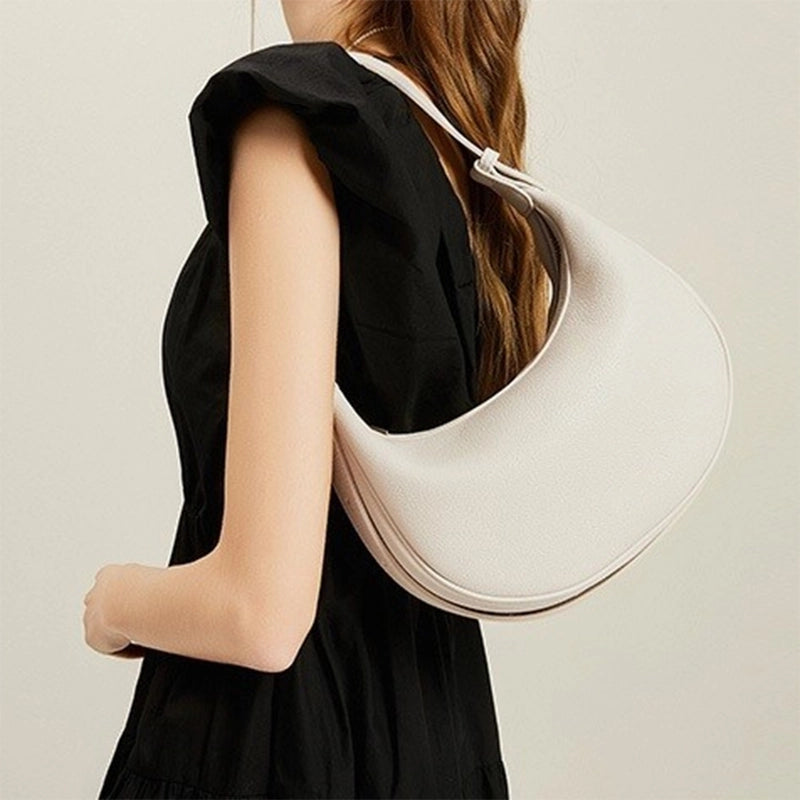 Women's Pu Leather Solid Color Basic Classic Style Dumpling Shape Zipper Underarm Bag