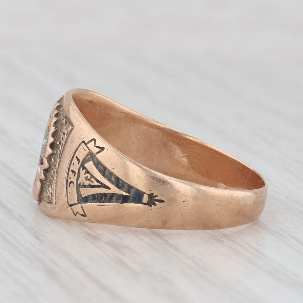 Vintage TOTE Order of Red Men Ring 10k Rose Gold Size 11.25 Cigar Band Style
