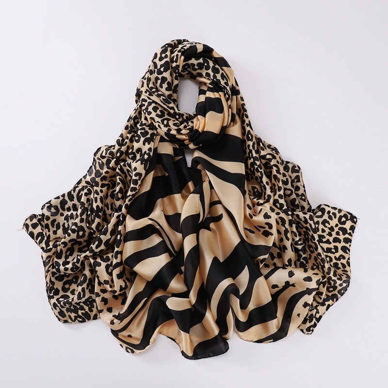 Women's Elegant Minimalist Leopard Satin Printing Silk Scarf