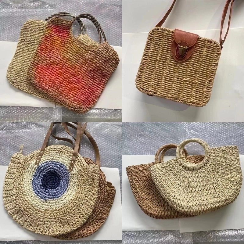 Women's Straw Solid Color Vintage Style Beach Square Hidden Buckle Handbag