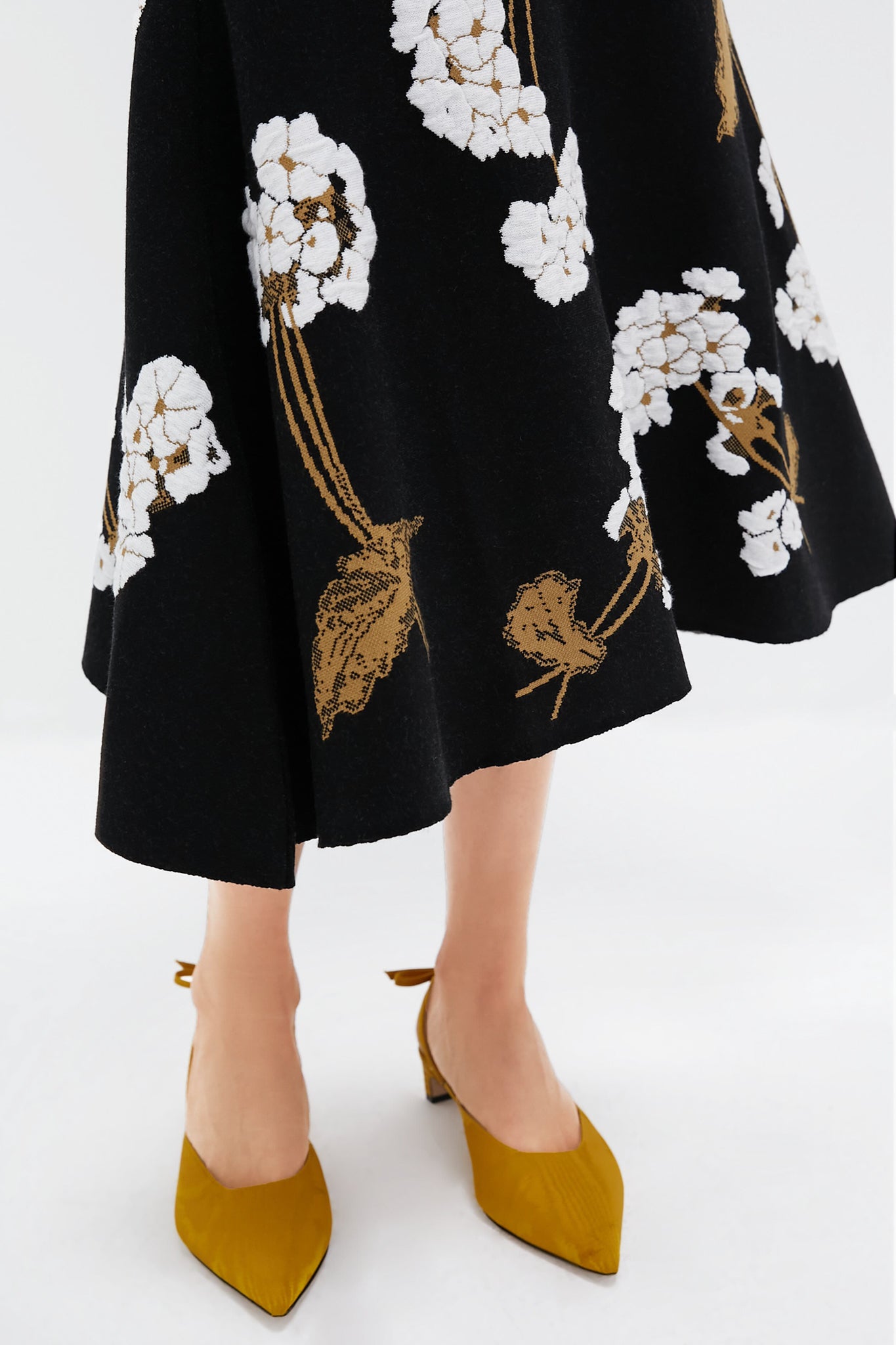 Elena Garden Black A-line Midi Knit Skirt