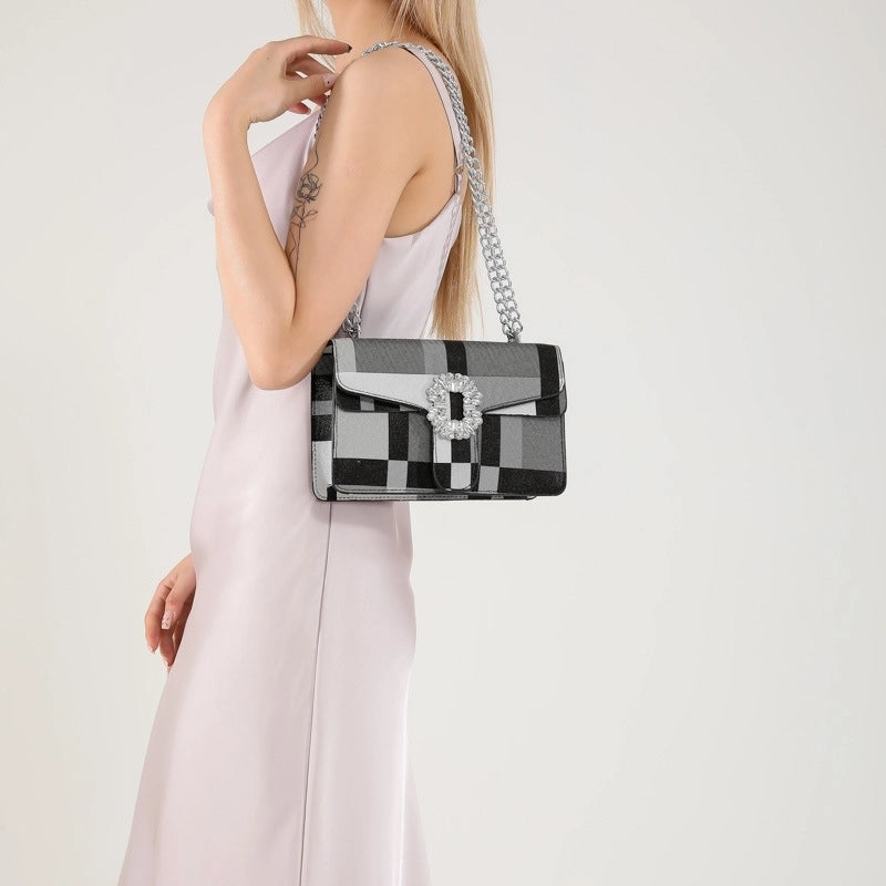 Women's Medium Pu Leather Color Block Streetwear Square Flip Cover Shoulder Bag