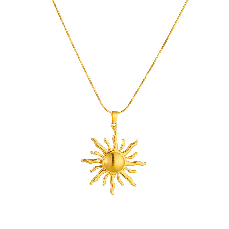 Fashionable Niche Design Gold-Plated Stainless Steel Sun Totem Pendant Snake Bone Chain Necklace