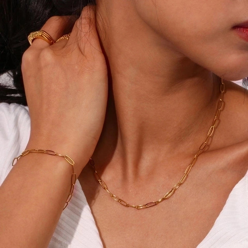 Minimalist Solid Color Stainless Steel 18k Gold Plated Bracelets Necklace