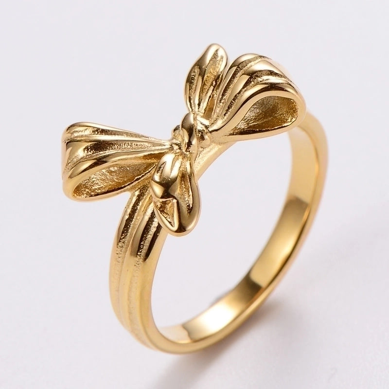 3 Pieces Stainless Steel 18K Gold Plated Fashion Inlay Hand Number Bow Knot Zircon Open Ring