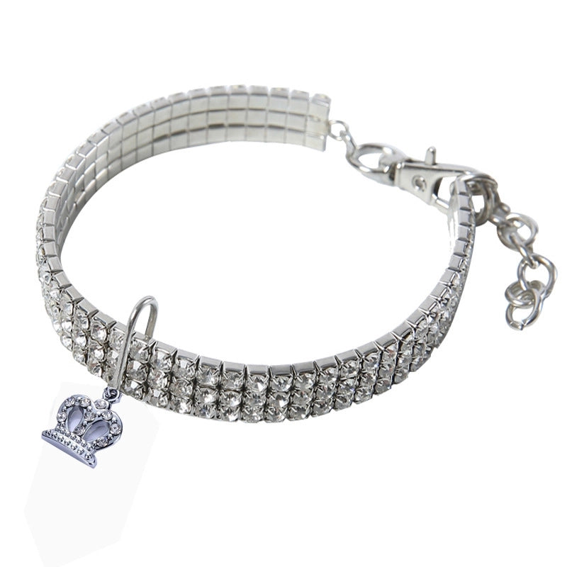 Solid Color Elastic Adjustable Pendant Heart Shape Inlaid Zircon Pet Collar