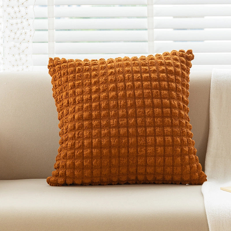Cream Style Pillow Home Sofa Cushion Simple Solid Color Elastic Puff Plaid Pillow Case Bedside Pillow