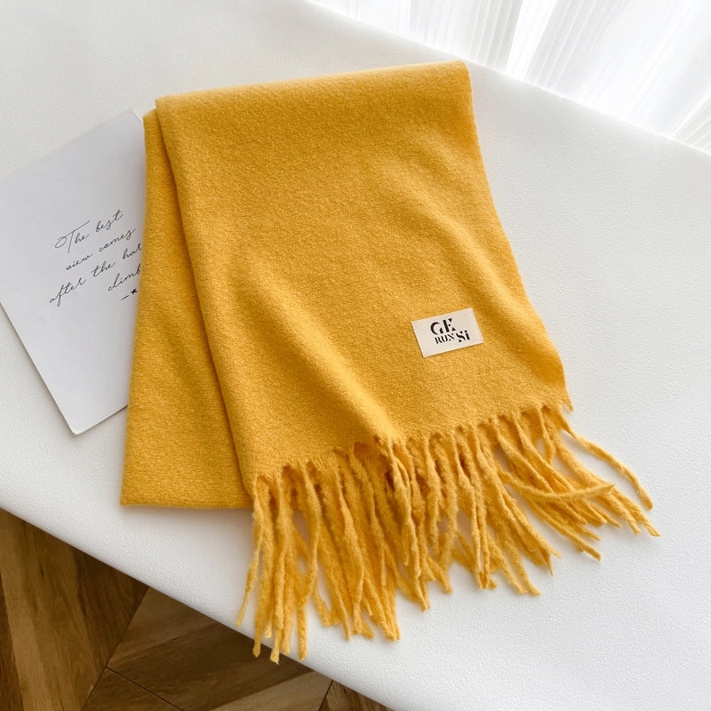 Women's Minimalist Solid Color Imitation Cashmere Tassel Scarf