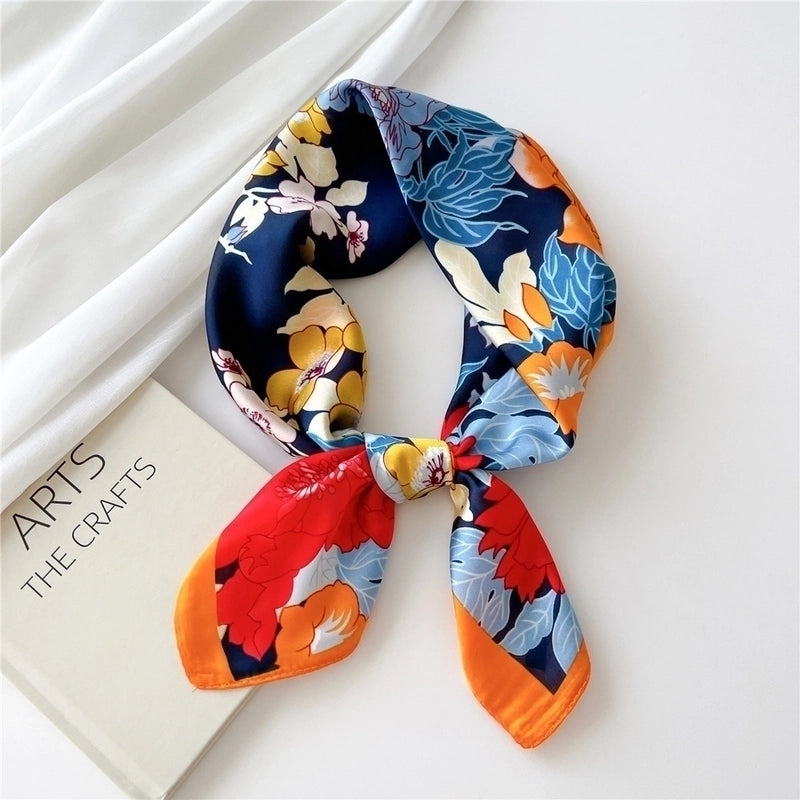 Women's Minimalist Color Block Satin Printing Silk Scarf