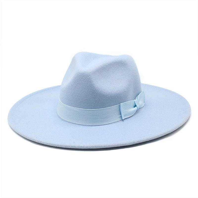 Unisex Basic Vintage Style Solid Color Bowknot Big Eaves Flat Eaves Fedora Hat