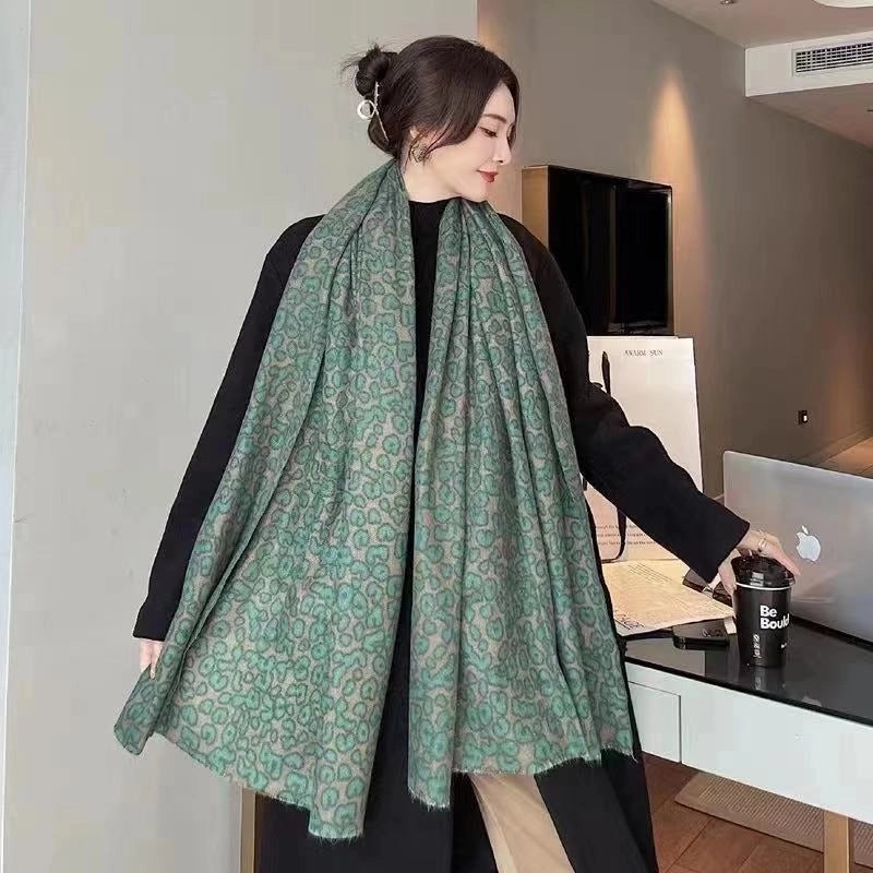 Scarf Women's Winter  Leopard Zebra Scarf Printed Double-sided Cotton And Polyester Thickened Warm Large Shawl
