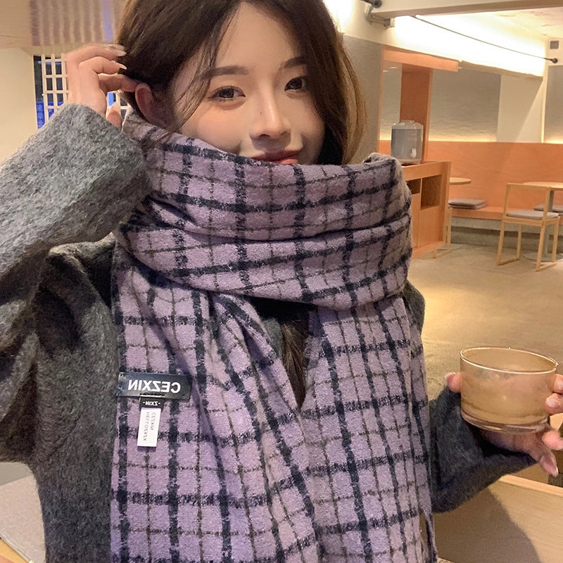 Unisex Minimalist Classic Style Lattice Polyester Scarf