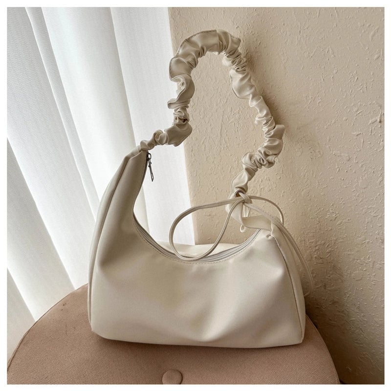Women's Small PU Solid Color Streetwear Sewing Thread Square Zipper Ruched Bag