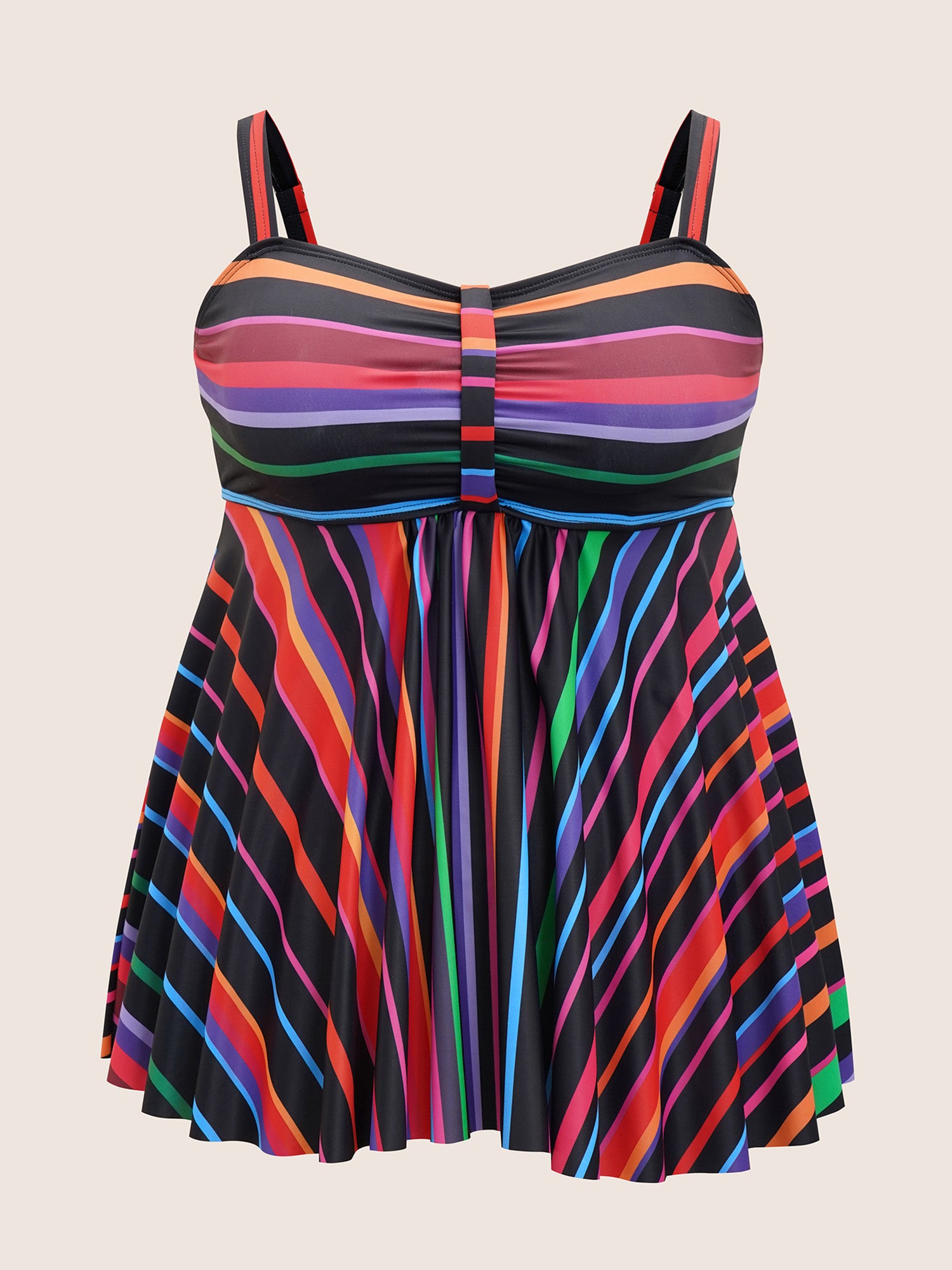 Heart Neckline Striped Contrast Gathered Swim Top