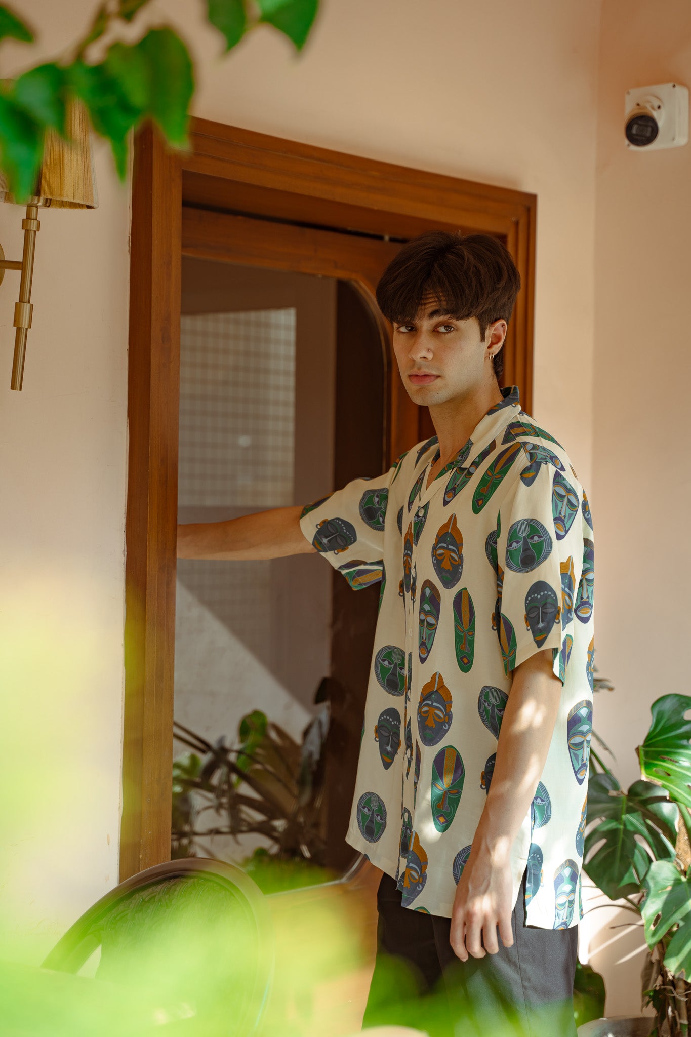 Tribal Faces Green Oversize Shirt