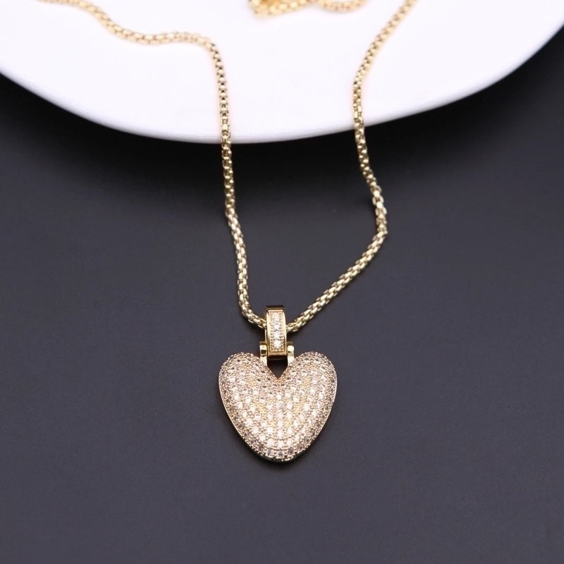 Copper Minimalist Shiny Plating Hollow Out Inlay Letter Zircon Pendant Necklace