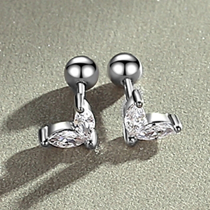 1 Pair Silver Zircon Leaf Ear Studs