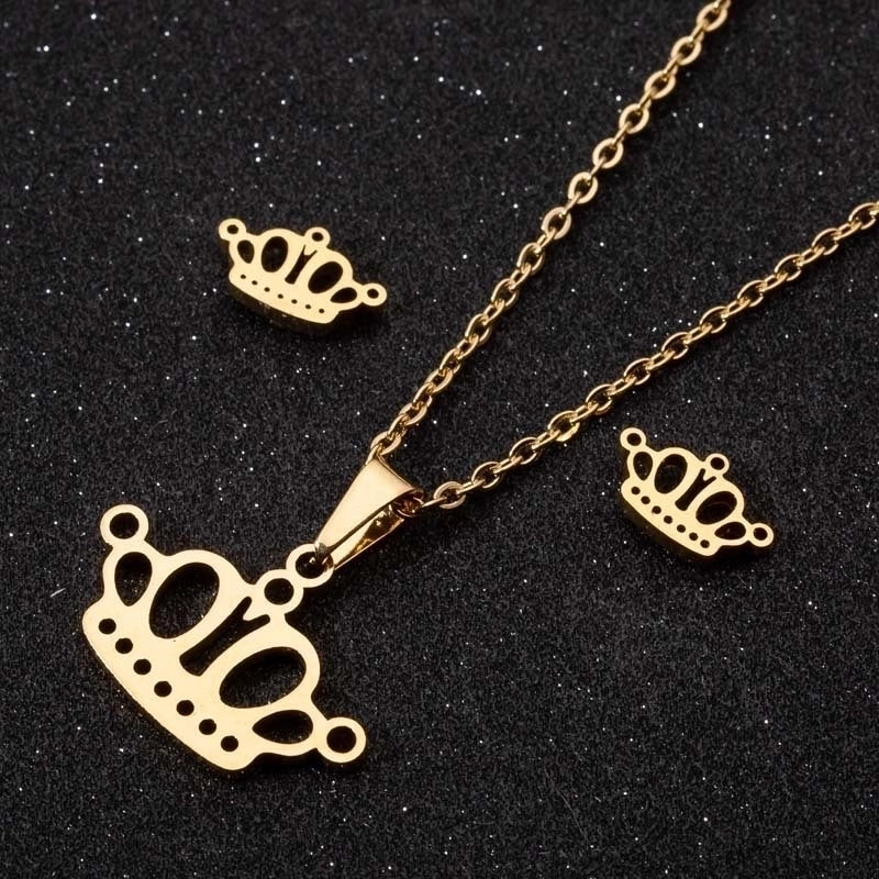 Minimalist Geometric Leaf Heart Shape Stainless Steel Plating Earrings Necklace 1 Set