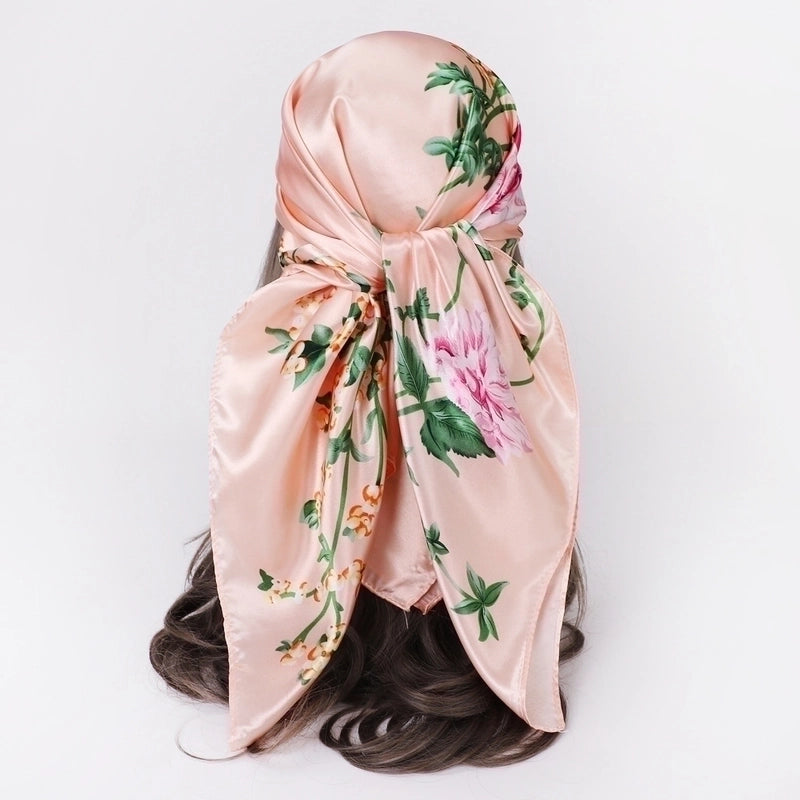 Women's Lady Flower Satin Printing Silk Scarf