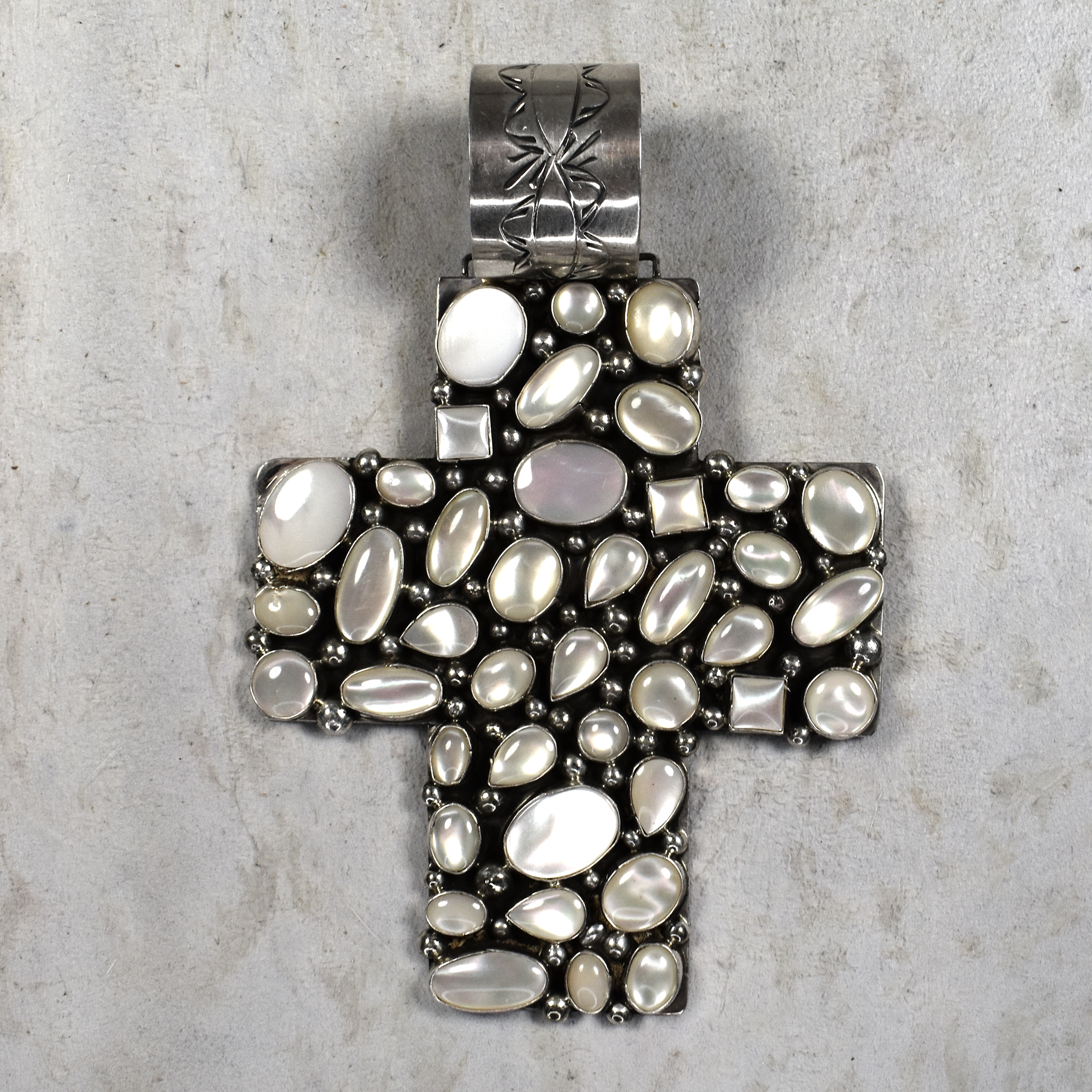 Large Square Cross Pendant with Mother of Pearl Inlay