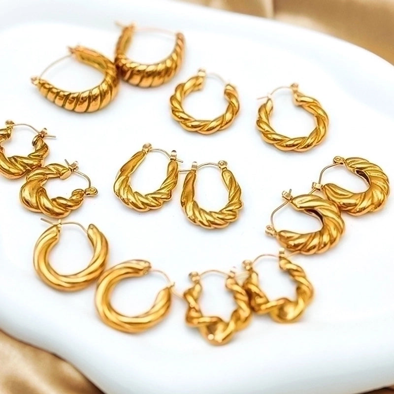 1 Pair Minimalist Geometric Plating Stainless Steel 18K Gold Plated Hoop Earrings