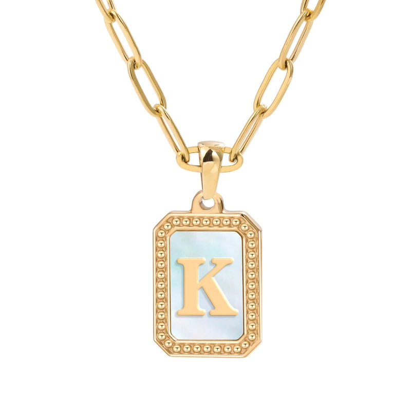 Minimalist Letter Square Titanium Steel Plating Inlay Shell Pendant Necklace 1 Piece