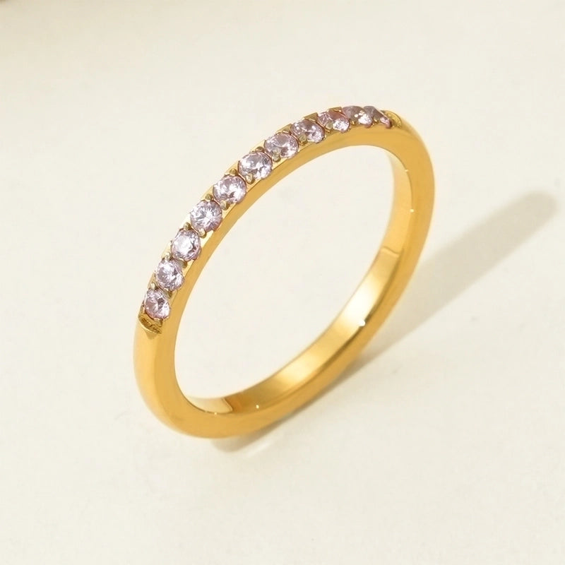 Minimalist Commute Geometric 304 Stainless Steel Rhinestones 14K Gold Plated Polishing Inlay Rings