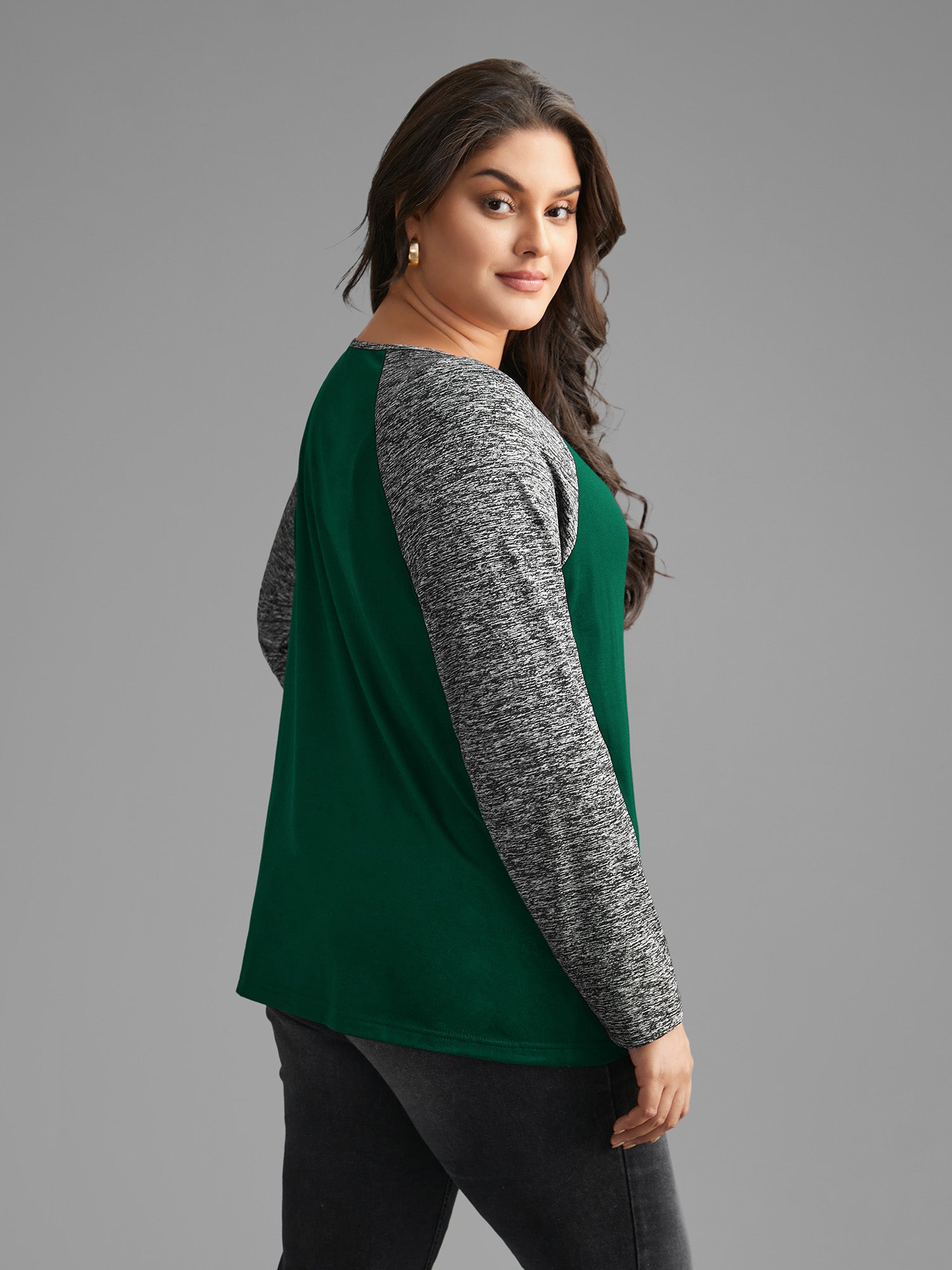 Heather Patchwork Button Detail Stretchy T-Shirt