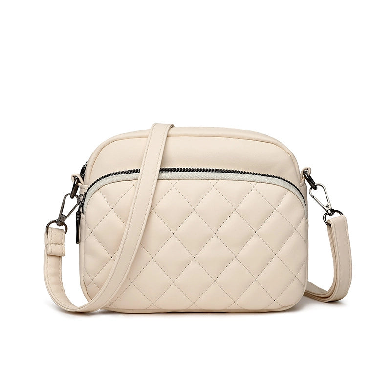 Women's Small Pu Leather Solid Color Lingge Basic Square Zipper Shoulder Bag Crossbody Bag