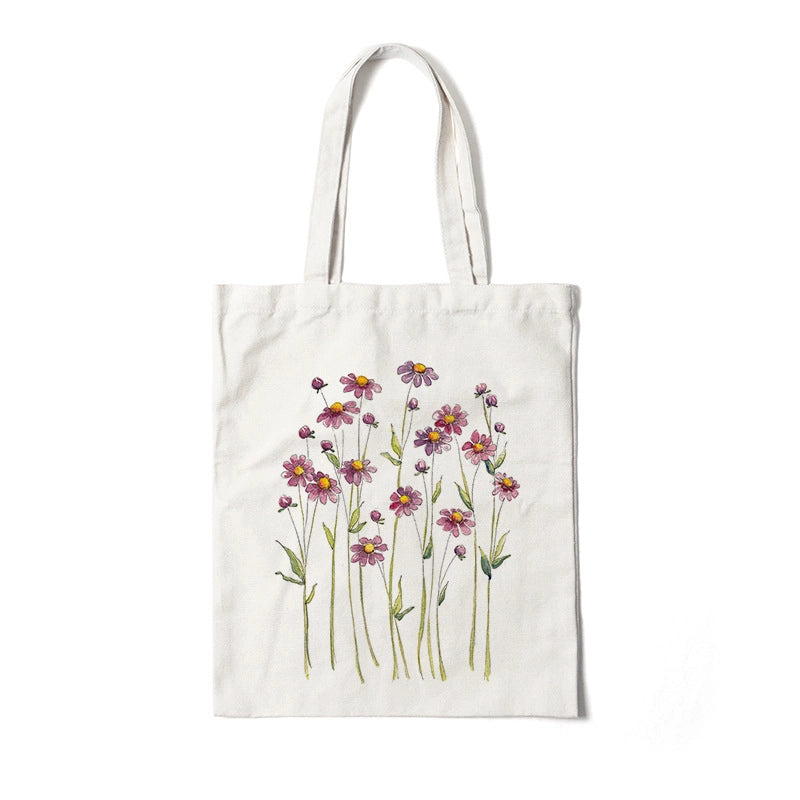 Women's Medium Canvas Flower Basic Classic Style Square Open Canvas Bag