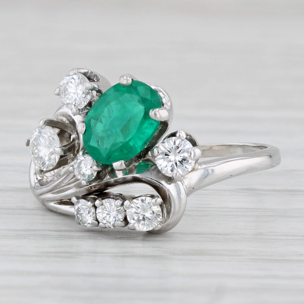 Vintage 1.17ctw Lab Created Emerald Diamond Ring 14k White Gold Size 6.5