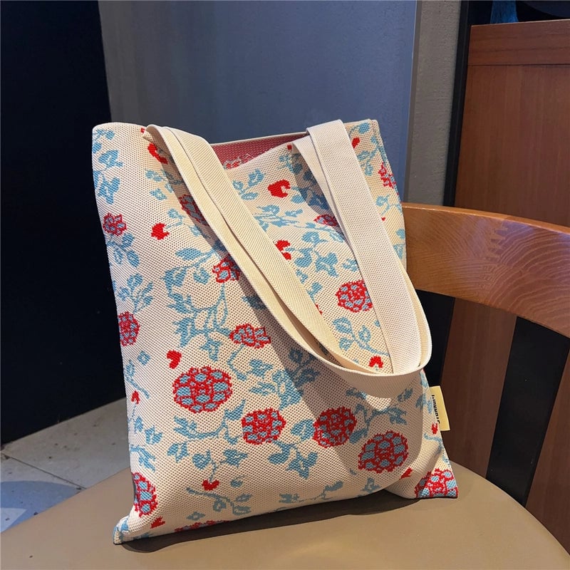 Women's Medium Knit Animal Flower Cute Open Shoulder Bag