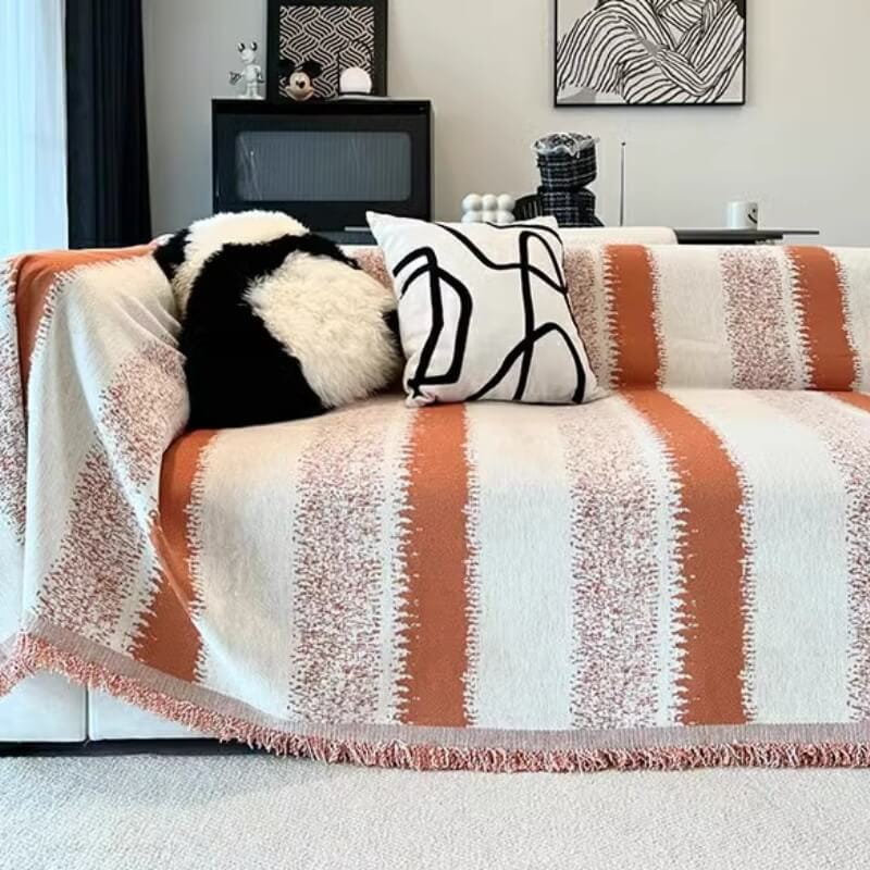 Trendy Striped Chenille Breathable Sofa Protection Couch Cover