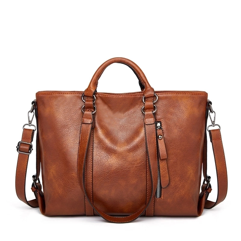 Women's Large Pu Leather Solid Color Classic Style Zipper Handbag