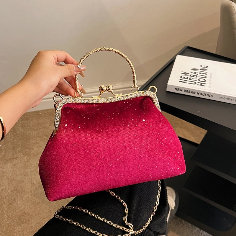 Women's All Seasons Plush Solid Color Classic Style Sewing Thread Square Clasp Frame Evening Bag
