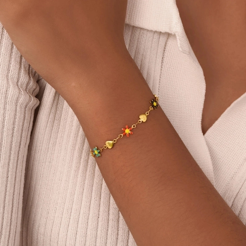 Vacation Beach Sweet Cherry Heart Shape Flower 201 Stainless Steel 18K Gold Plated Bracelets In Bulk