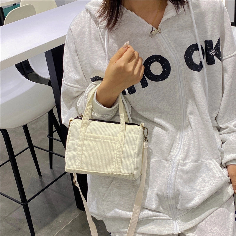 Women's Small Canvas Solid Color Basic Streetwear Cylindrical Zipper Shoulder Bag Handbag Crossbody Bag