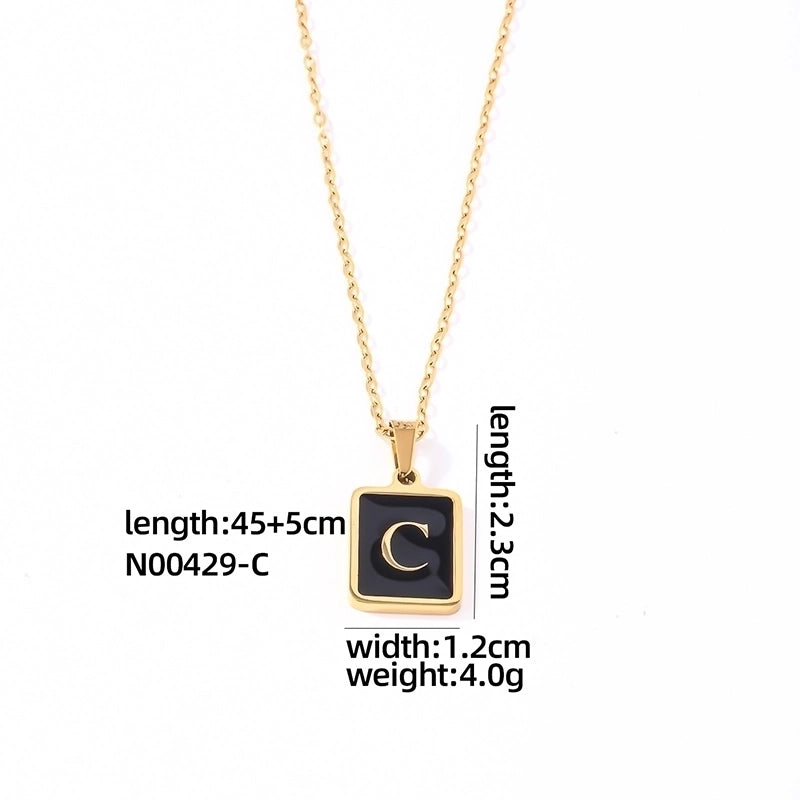 304 Stainless Steel K Gold Plated Minimalist Plating Inlay Letter Rectangle Shell Pendant Necklace
