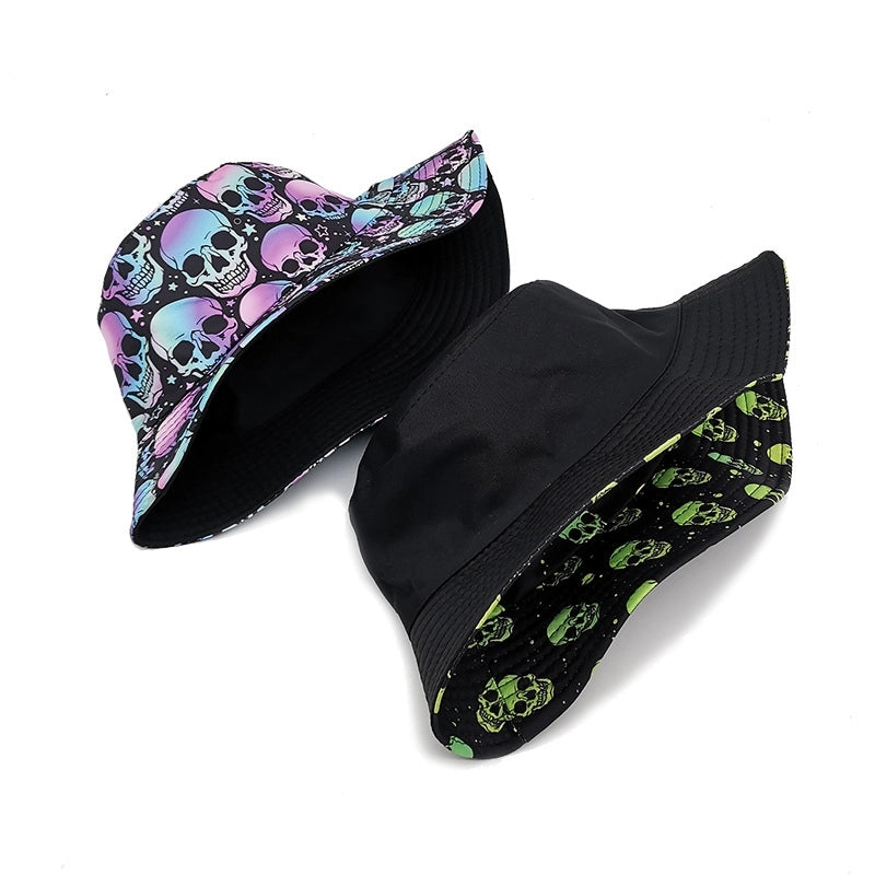 Unisex Gothic Streetwear Cool Style Skull Printing Flat Eaves Bucket Hat