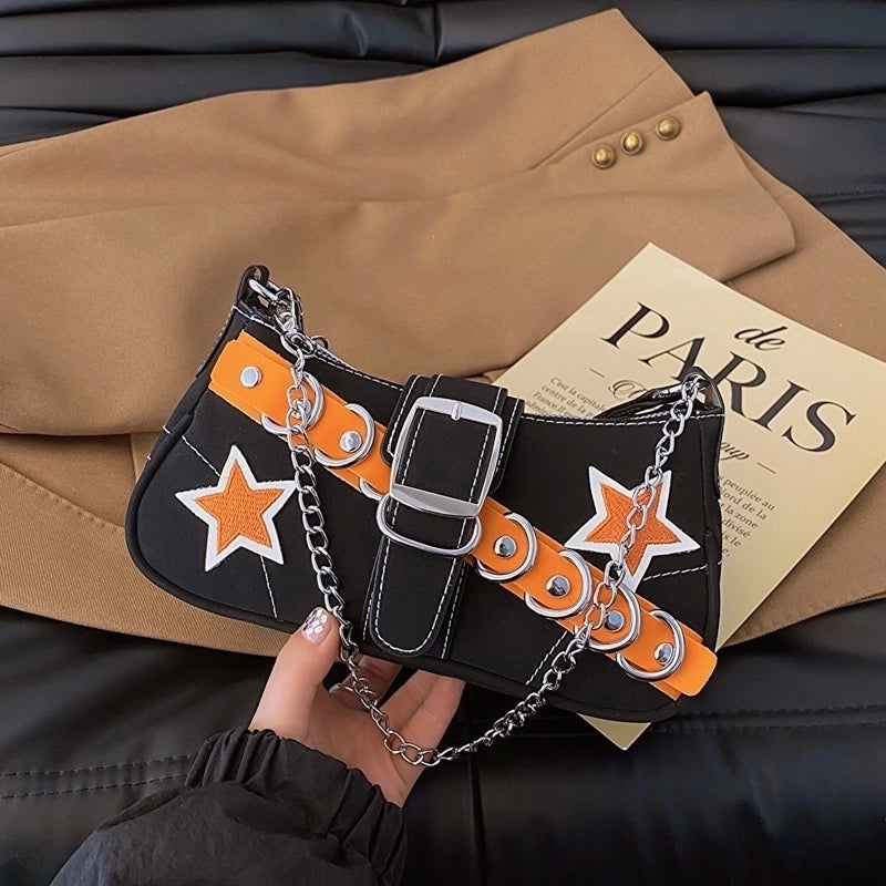 Women's Medium Pu Leather Star Streetwear Pillow Shape Buckle Underarm Bag