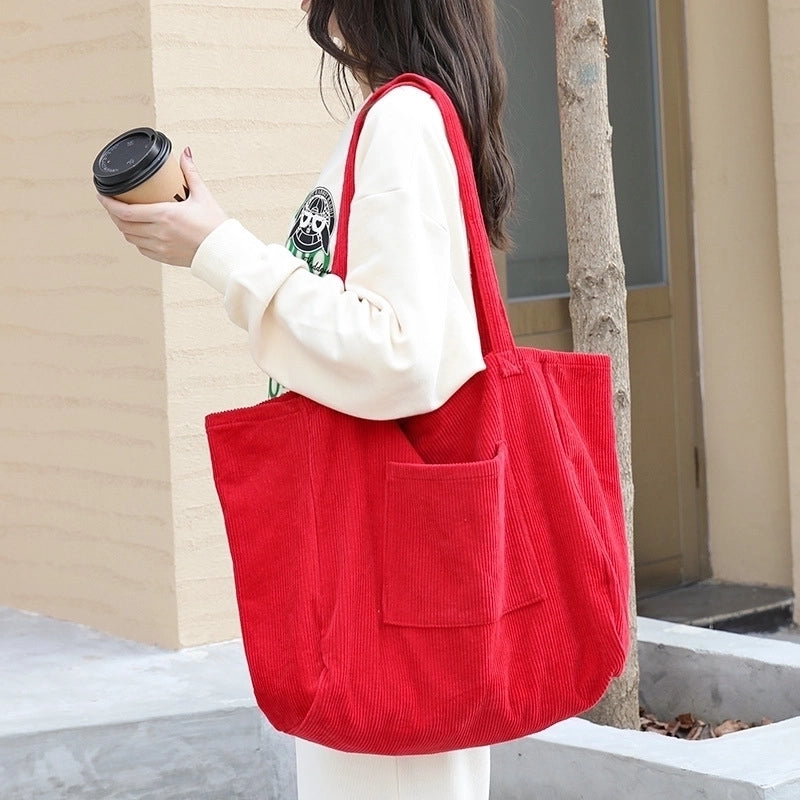 Women's Large Corduroy Solid Color Basic Open Underarm Bag