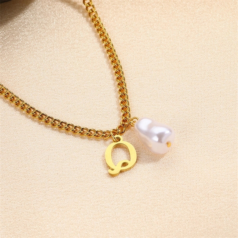 304 Stainless Steel Titanium Steel IG Style Minimalist Pearl Letter Pendant Necklace