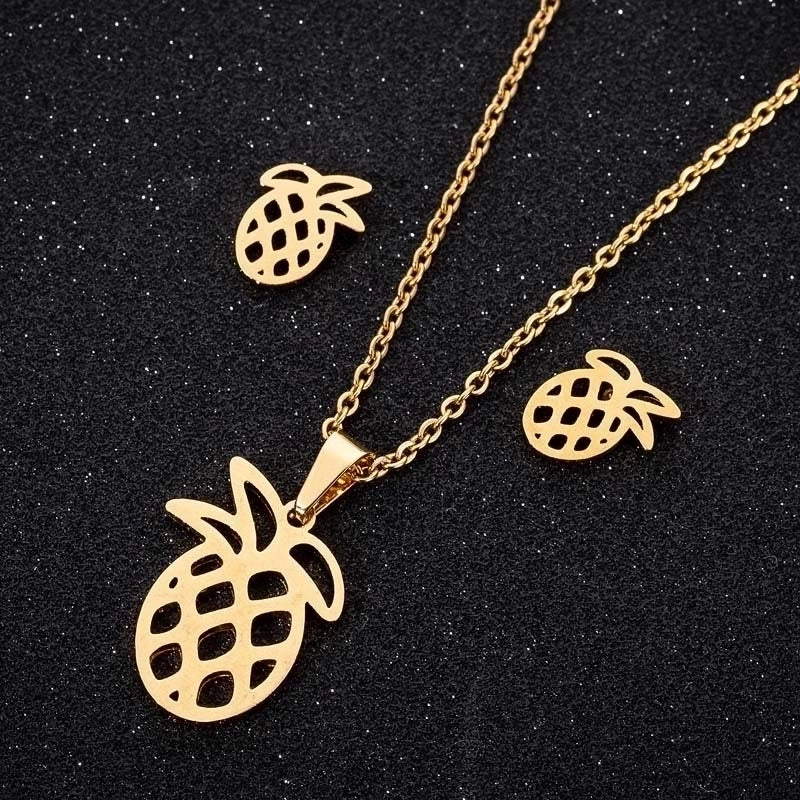 Minimalist Geometric Leaf Heart Shape Stainless Steel Plating Earrings Necklace 1 Set