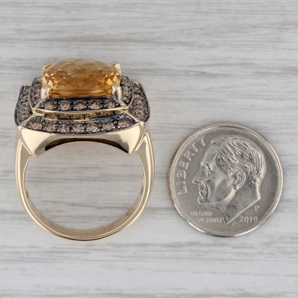 8.25ctw Citrine Champagne Diamond Halo Ring 14k Yellow Gold Size 8 Cocktail