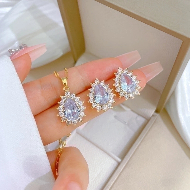 Copper Minimalist Plating Inlay Rhombus Bow Knot Zircon Jewelry Set