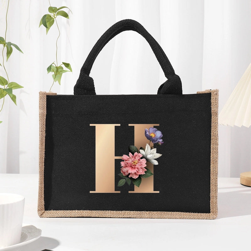 Women's Medium Canvas Letter Basic Classic Style Open Shopping Bags