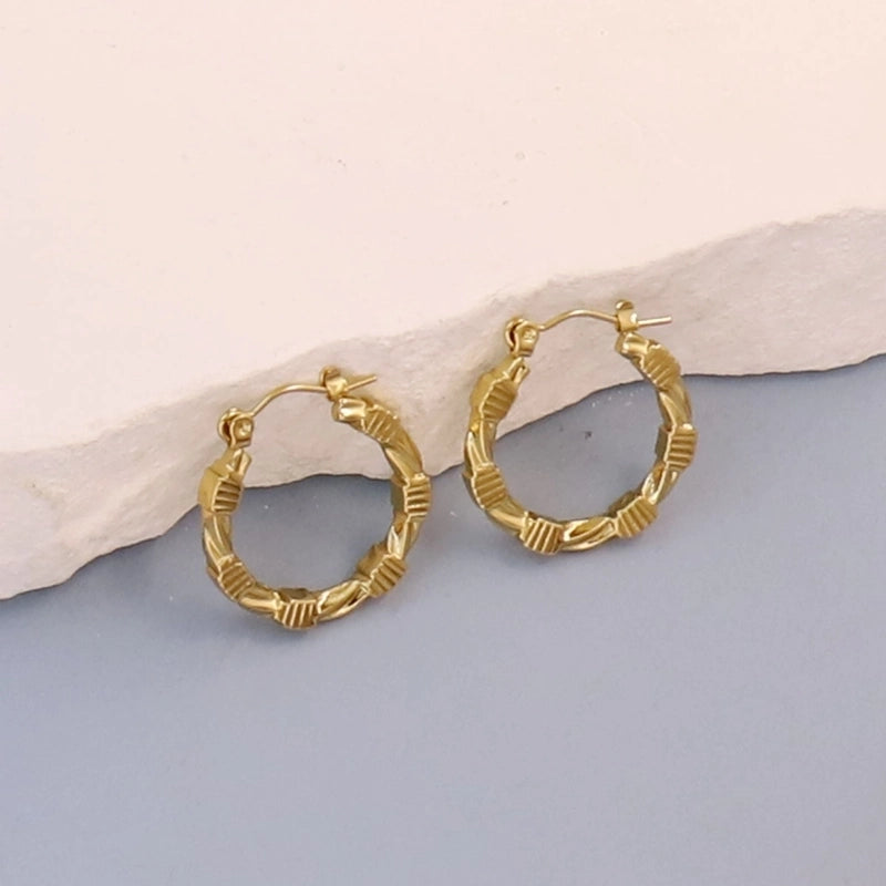 1 Pair Minimalist Pentagram Round Solid Color Plating 304 Stainless Steel 18K Gold Plated Earrings