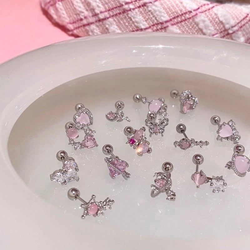 1 Piece Minimalist Moon Inlay Copper Zircon Ear Studs