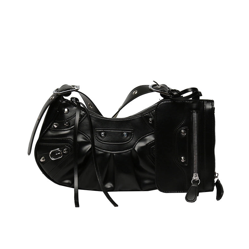 Women's Medium Summer Autumn Pu Leather Solid Color Fashion Rivet Dumpling Shape Zipper Bag Sets