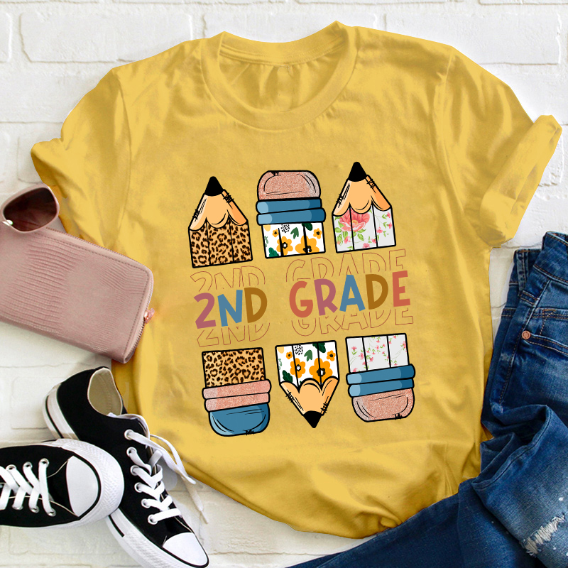 Personalized Grade Back To School Colored Pencil Teacher T-Shirt